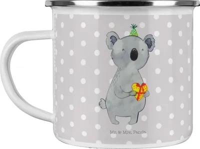 Produktbild von Mr. & Mrs. Panda Emaille Tasse Koala Geschenk - Grau Pastell - Becher, Pott, Teetasse, Party, Geburtstag, Campingbecher, Kaffeepott