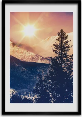 Produktbild von Bild - Bilderrahmen - Foto - 70 cm x 100 cm - MDF - Rahmen - Wandkunst - Sonne über den Bergen