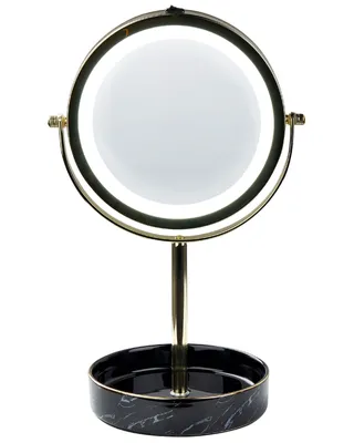 Produktbild von BELIANI Kosmetikspiegel mit LED-Beleuchtung Gold u. Schwarz ø 20 cm aus Eisen u. Keramik Doppelseitig Vergrößerungsspiegel Schminkspiegel Tischspiegel