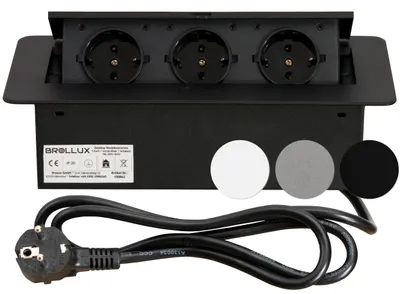 Produktbild von Brollux Versenkbare Einbau Steckdosenleiste 3-fach Black-Edition Aluminium Spritzguss mit Softöffnung - versenkbar