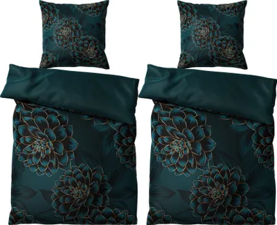Produktbild von SANILO® Bettwäsche 135x200 cm, 100% feinste Baumwolle, 4-teilig, Bettbezug, Kissenbezug 80x80cm -Dahlien