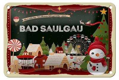 Produktbild von Blechschild Weihnachten Grüße aus BAD SAULGAU Geschenk Schild  18x12cm