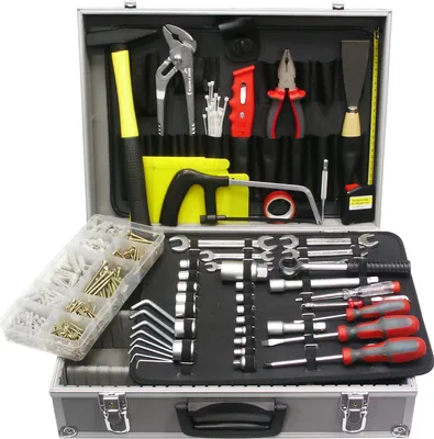 Produktbild von FAMEX 754-70 Alu Werkzeugkoffer bestückt mit Werkzeug Set - Werkzeugkiste gefüllt