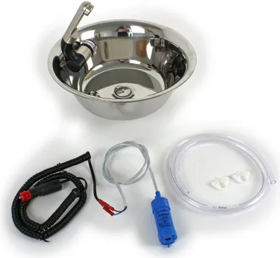 Produktbild von Edelstahl Spülbecken Camping Waschbecken Integriert+ Ablauf 28 cm Rund + Zubehör
