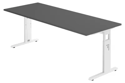 Produktbild von bümö Schreibtisch Serie-O - Nachbildung: Graphit, Gestell: Weiß, Größe:  200 x 80 cm
