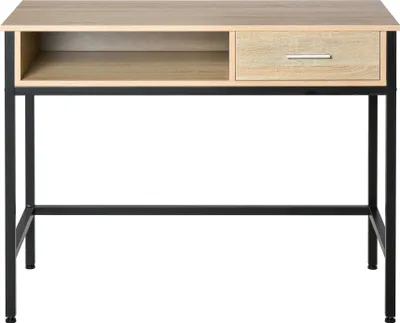 Image de HOMCOM Bureau avec rangement table bureau Industriel bureau ordinateur avec tiroir châssis métal Noir Plateau bois chêne Clair