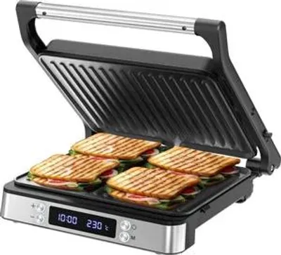 Productafbeelding van Olvy Contactgrill XXL 2000W – Sandwichmaker voor 4 sandwiches, paninimaker met 7 programma's, tafelgrill met display, PFAS-vrij, instelbaar tot 230°