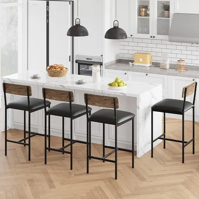 Immagine prodotto di Sgabello da bar - Sgabello per bar - Set di sgabelli da bar - Set di 4 sgabelli - Sedia da bistrot - Stile rustico marrone - Rivestimento in poliuretano