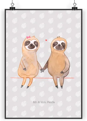 Produktbild von Mr. & Mrs. Panda Bild Faultier Pärchen DIN A5 - Grau Pastell - Geschenk, drucke, Liebe, Beziehung, Kunstdruck, Liebespaar, Plakat, wanddeko, Verlobt, Gemeinsam