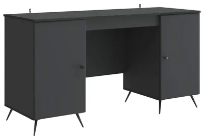 Zdjęcie produktu dla Biurko z półką vidaXL, czarne, 142,5 x 50 x 75 cm, materiał drewnopochodny
