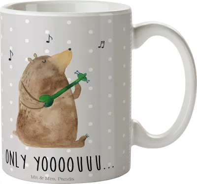 Produktbild von Mr. & Mrs. Panda Tasse Bär Gitarre - Grau Pastell - Geschenk, Teddy, Kaffeebecher, Kaffeetasse, Teetasse, Teebecher, Becher