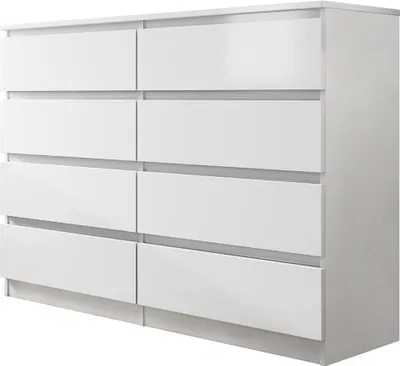 Produktbild von MIRJAN24 Kommode Malwa M8 140, Stilvoll Sideboard mit 8 Schubladen, Schlafzimmer Highboard, Modern Kollektion (Weiß)