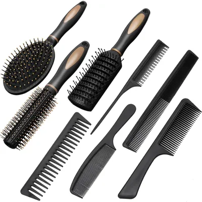 Image de set de 8 brosses à cheveux avec peignes de massage, antistatiques, pour femmes hommes