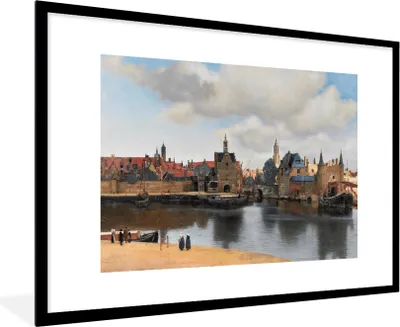 Produktbild von MuchoWow® Gerahmtes Poster Vermeer - Stadt - Alte Meister - Kunst 90x60 cm - Poster mit Schwarzem Bilderrahmen Wandposter Rahmen Foto Bilder - Wanddekoration - Fotos