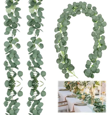 Immagine prodotto di Ghirlande di eucalipto artificiali, confezione da 2, lunghezza 1,8 metri, realizzate in tessuto di seta e plastica, colore verde