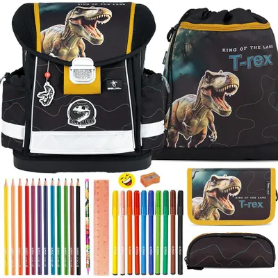 Produktbild von Belmil Schulranzen Set Classy T-Rex Roar Storm Dinosaurier 10-teilig gefüllt