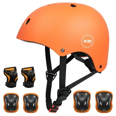 Obrázok produktu pre Detská prilba na bicykel s chráničmi, oranžová, veľkosť S, obvod 51-54 cm