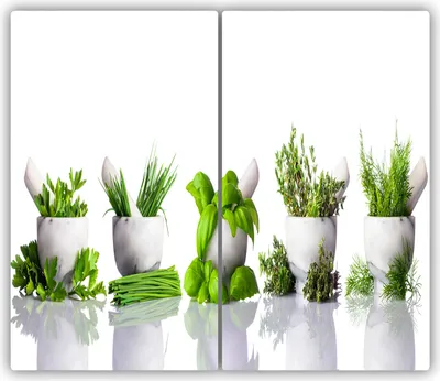 Produktbild von Tulup Glas-Herdabdeckplatte - 2x30x52cm - Glaskeramikkochfeld-Abdeckung Spritzschutz Zweiteilig Kräuter