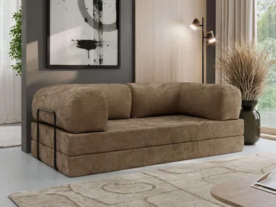 Produktbild von MKS MEBLE Schlafsofa 3-Sitzer ORSETTO 200 cm Sofa mit Schlaffunktion & Metallrahmen Modernes Design Ausziehcouch, HR-Schaum - Braun Schenille glatt
