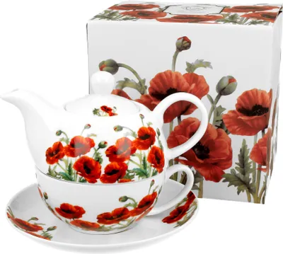 Produktbild von DUO FLORAL Tasse mit Teekanne CLASSIC POPPIES New Bone China Porzellan