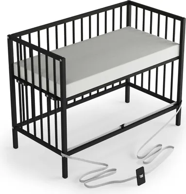 Produktbild von Beistellbett 60x120 cm mit Matratze, Rollen & Umbauseite -BLACK EDITION - Dreamy 4 in 1 Bett