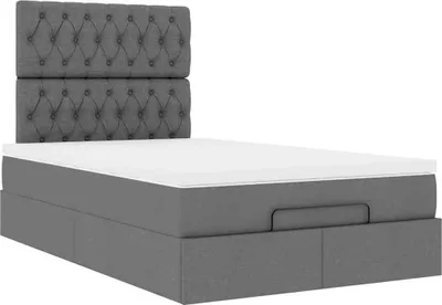 Image de Cadre de lit ottoman avec matelas gris foncé 120x190 cm tissu