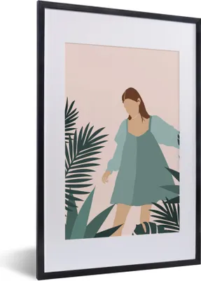 Produktbild von MuchoWow® Gerahmtes Poster Sommer - Frau - Pflanzen - Pastell 40x60 cm - Poster mit Schwarzem Bilderrahmen Wandposter Rahmen Foto Bilder - Poster in Rahmen