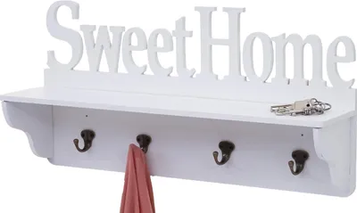 Produktbild von Wandgarderobe HWC-D41 Sweet Home, Garderobe Regal, 4 Haken massiv 30x60x13cm weiß
