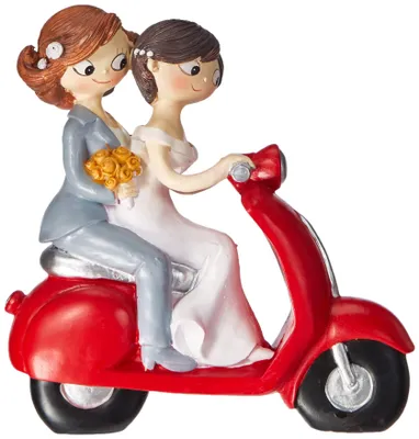 Hochzeitsfigur Paar auf Motorrad, 17 cm, Polyresin