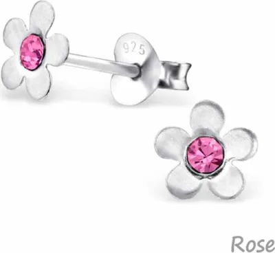 Produktbild von Kinderohrstecker: Mädchen Ohrringe Silber „Kristall Blume“ Rose