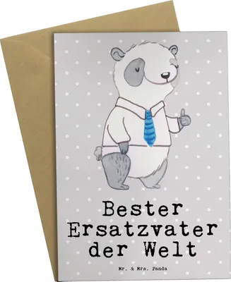 Produktbild von Mr. & Mrs. Panda Glückwunschkarte Panda Bester Ersatzvater der Welt - Grau Pastell - Geschenk, Kleinigkeit, einladungskarten, Geschenkidee, Paps, osterkarten, Geburtstag