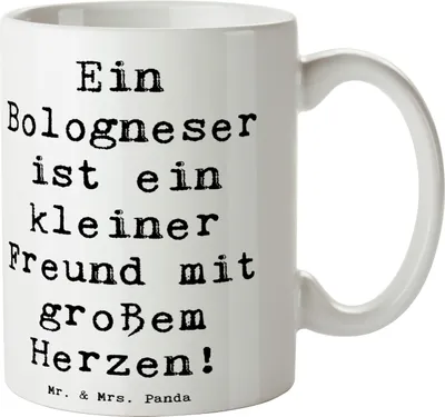 Produktbild von Mr. & Mrs. Panda Kaffeebecher Spruch Bologneser Herzfreund - Weiß - Geschenk, Becher, Pott, Freundschaft, Hunderassen Vielfalt, Tasse, Pflege, pelziger Freund, Hunderasse