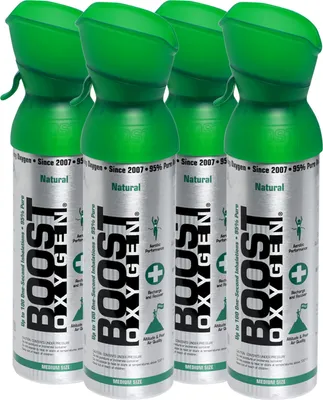 Obrázok produktu pre Boost Oxygen Čistý kyslík v plechovke - 20 litrov Prírodný, 95 % čistý kyslík v štyroch prenosných 5-litrových plechovkách na viac ako 4