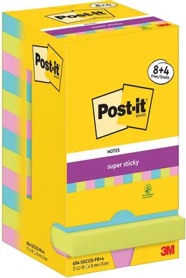 Zdjęcie produktu dla Post-it 654-SSCOS-P8+4 Karteczki samoprzylepne Post-it Super Sticky, 76 x 76 mm, 8+4