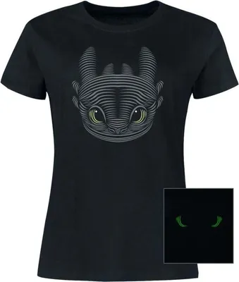 Produktbild von Drachenzähmen leicht gemacht T-Shirt Damen Ohnezahn - Druck leuchtet im Dunkeln schwarz 3XL