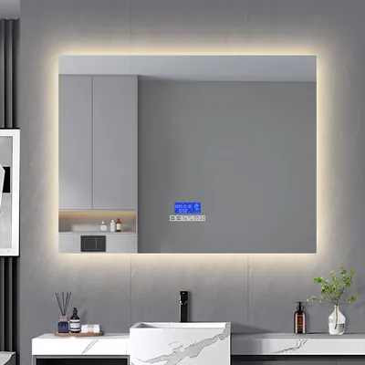 Obrázok produktu pre Kúpeľňové zrkadlo s osvetlením, 100 x 80 cm, zrkadlo LED proti zahmlievaniu, funkcia reproduktora Bluetooth