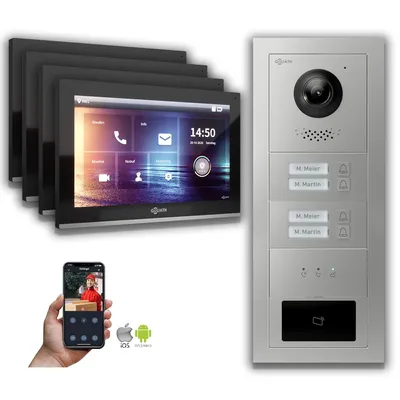 Produktbild von Goliath IP Video Türsprechanlage: 10-Zoll 4 Familienhaus, RFID, Anzeige, Silber : 10 Zoll Schwarz : Unterputzdose Monitor Farbe: 10 Zoll Schwarz Montage: Unterputzdose