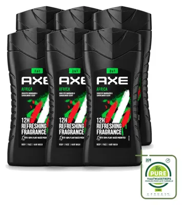 Image de 6 x Gel douche 3-en-1 Axe Africa - Mandarine et bois de santal - 250 ml - Lot de 6