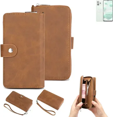 Produktbild von K-S-Trade Handyhülle Schutzhülle kompatibel mit Lava Yuva 2 Pro & Portemonnee Tasche Handytasche Case Etui Geldbörse Wallet braun (1x)