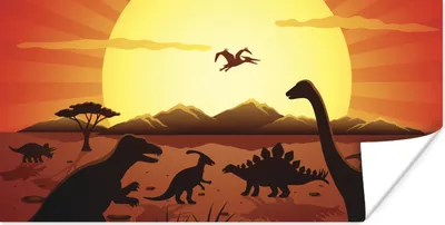 Produktbild von MuchoWow® Poster Dino - Sonne - Natur - Zeichnung - Kinder - Jungen 80x40 cm - Wanddeko
