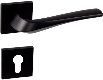Produktbild von DOMINO Türgriff | Drückergarnitur PZ Profilzylinder | Türdrückergarnitur | Türgriff | Quadratische Rosette | Tür-klinke | Schwarze | ADEL-QR BLACK |