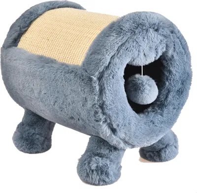 Produktbild von Dehner Premium Lovely Katzen Kratz- und Kuschelhöhle, Ø 30 cm, ca. 40 x 37 cm, Plüsch/Sisal, blau/beige