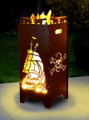 Image de Moritz Feuerschale Feuerkorb 2mm Stahl 35x35x85 cm Steckbar für Garten Camping Outdoor Feuertonne Totenkopf Schiff Anker Maritim