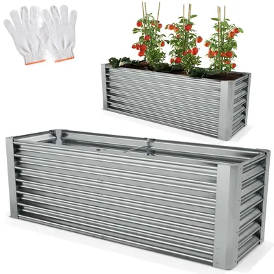 Produktbild von ONBEST Hochbeet Stahl | inklusive Werkzeug und Handschuhe | Silber | 180x60x90 cm | 0,4mm | Wetterfest | langlebig