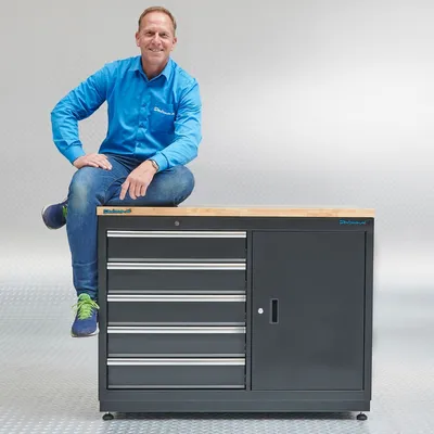 Produktbild von Werkbank mit 5 Schubladen und Schrank - 120 cm