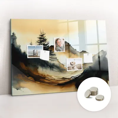 Obrázek produktu pro Magnetická Tabule na Zeď Skleněná - Memo Board Kleněnou Přední Stranou - 5 magnetů v balení - 100x70 cm - Krajina abstraktní