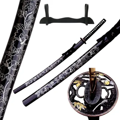 Zdjęcie produktu dla Dekoracyjna katana o długości 103 cm, wykonana ze stali 1045, z pochwą (saya) i stojakiem. Model: 4KM91-409BKC