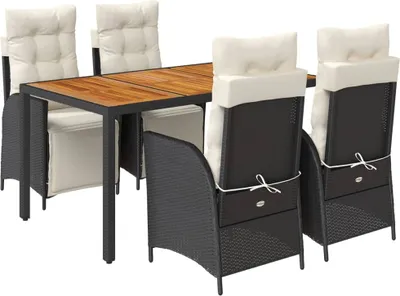 Produktbild von vidaXL 5-tlg. Garten-Essgruppe mit Kissen Schwarz Poly Rattan