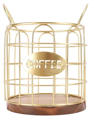 Immagine prodotto di Porta-cialde da caffè, filo di ferro, base in legno con peso, cestello per la conservazione delle capsule per la cucina, colore oro