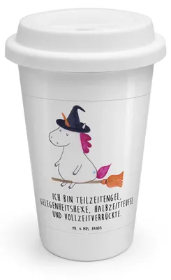 Produktbild von Mr. & Mrs. Panda Coffee To Go Becher Einhorn Hexe - Weiß - Geschenk, Engel, Einhörner, Frau, Kaffeebecher, Teufel, Isolierbecher, Thermobecher, Unicorn, Reisebecher